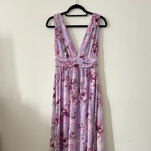 Garden Meandering Lavender Floral Print Maxi Dress